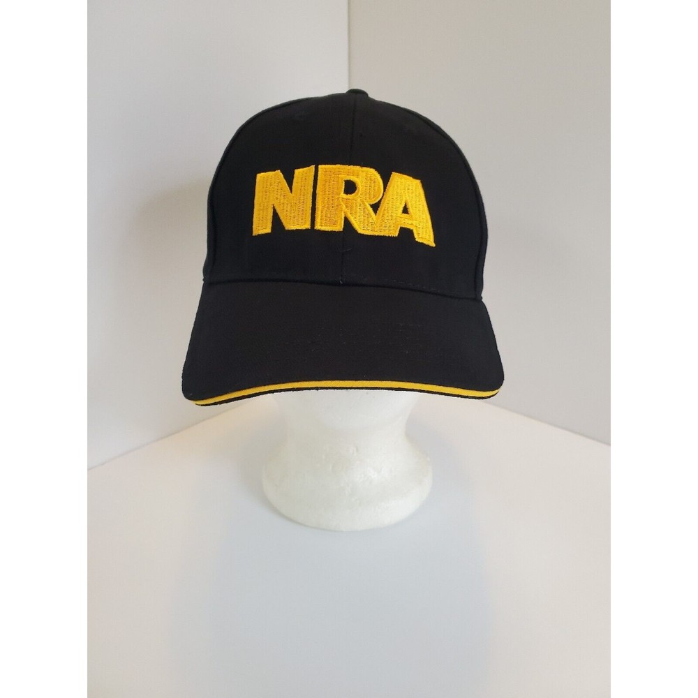 NRA NWOT Solid Black/ Yellow Script Hunting Gun Club Hook & Loop baseball cap